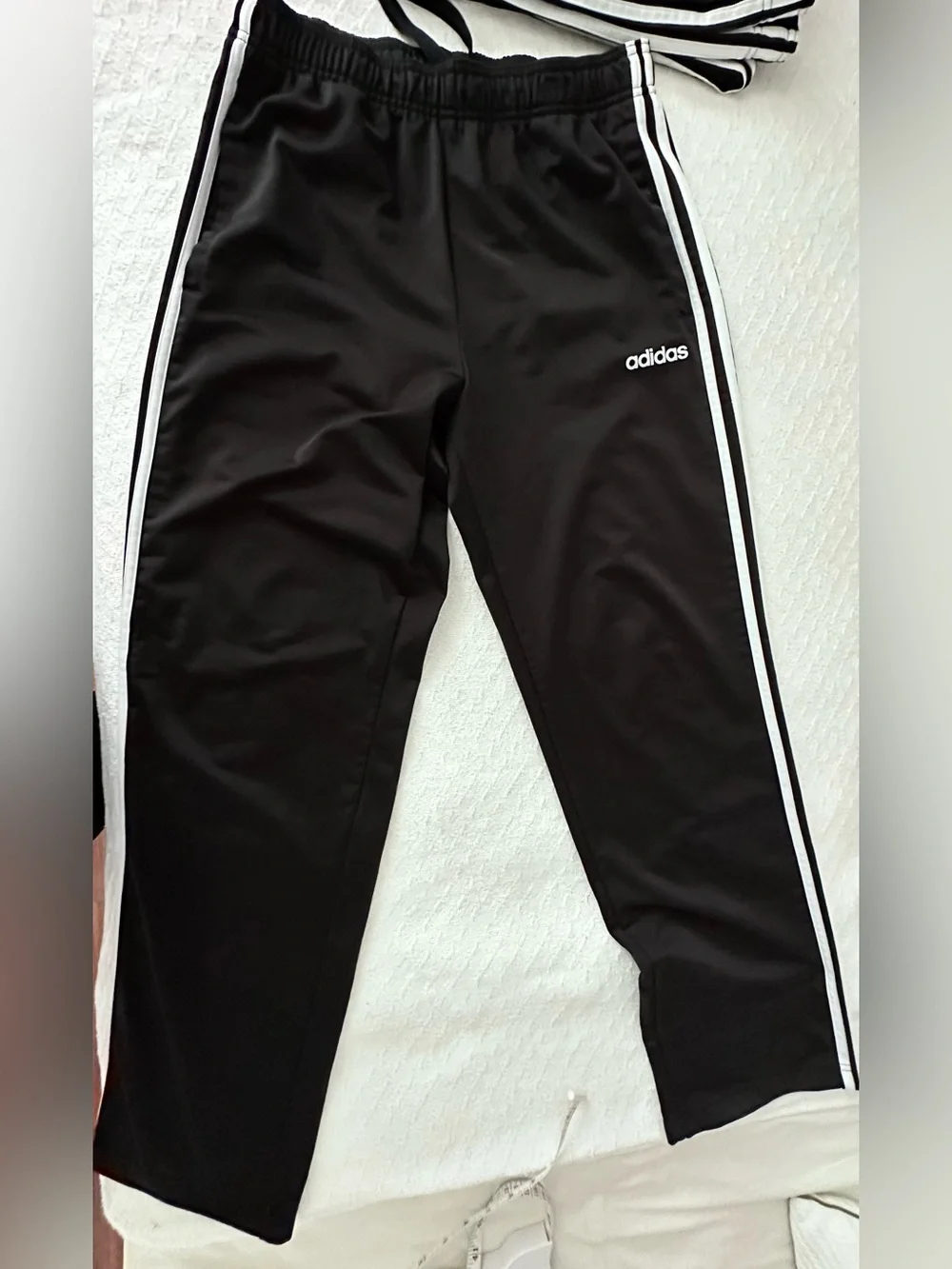 Mens classic adidas athletic track pants, black, size medium (2 pairs)